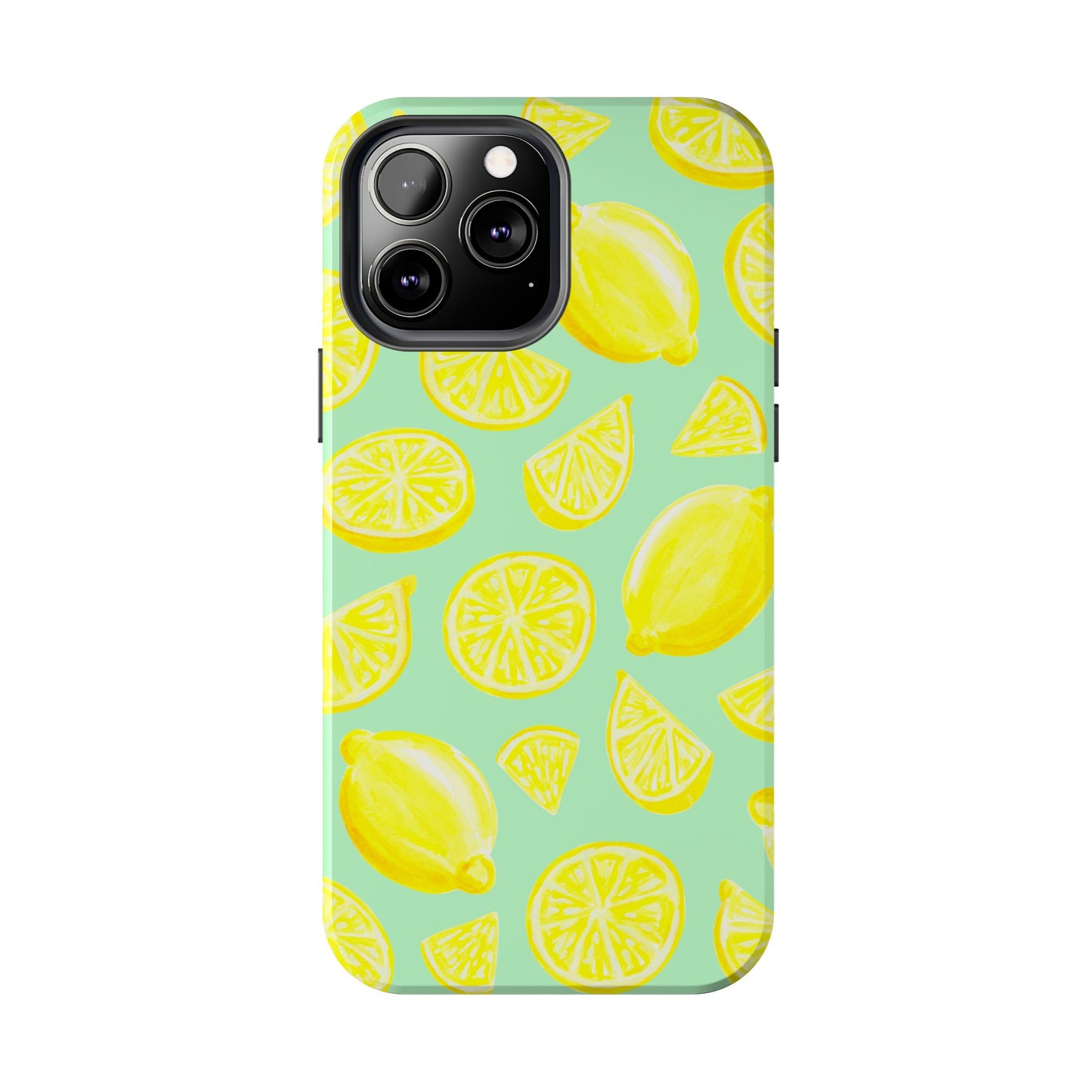 Bright Yellow Lemons Watercolor Illustrated Tossed Pattern Mint Green Tough Phone Case | Various Models