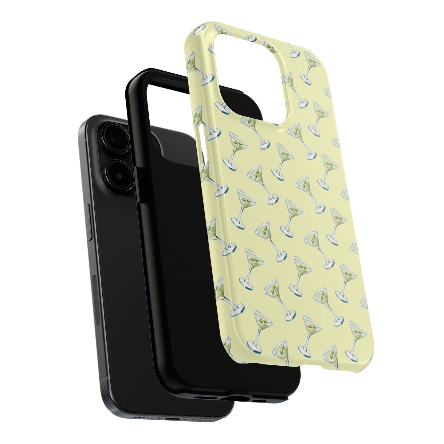Yellow Mini Martini Watercolor Illustrated Tossed Pattern Tough Phone Case | Various Models Available