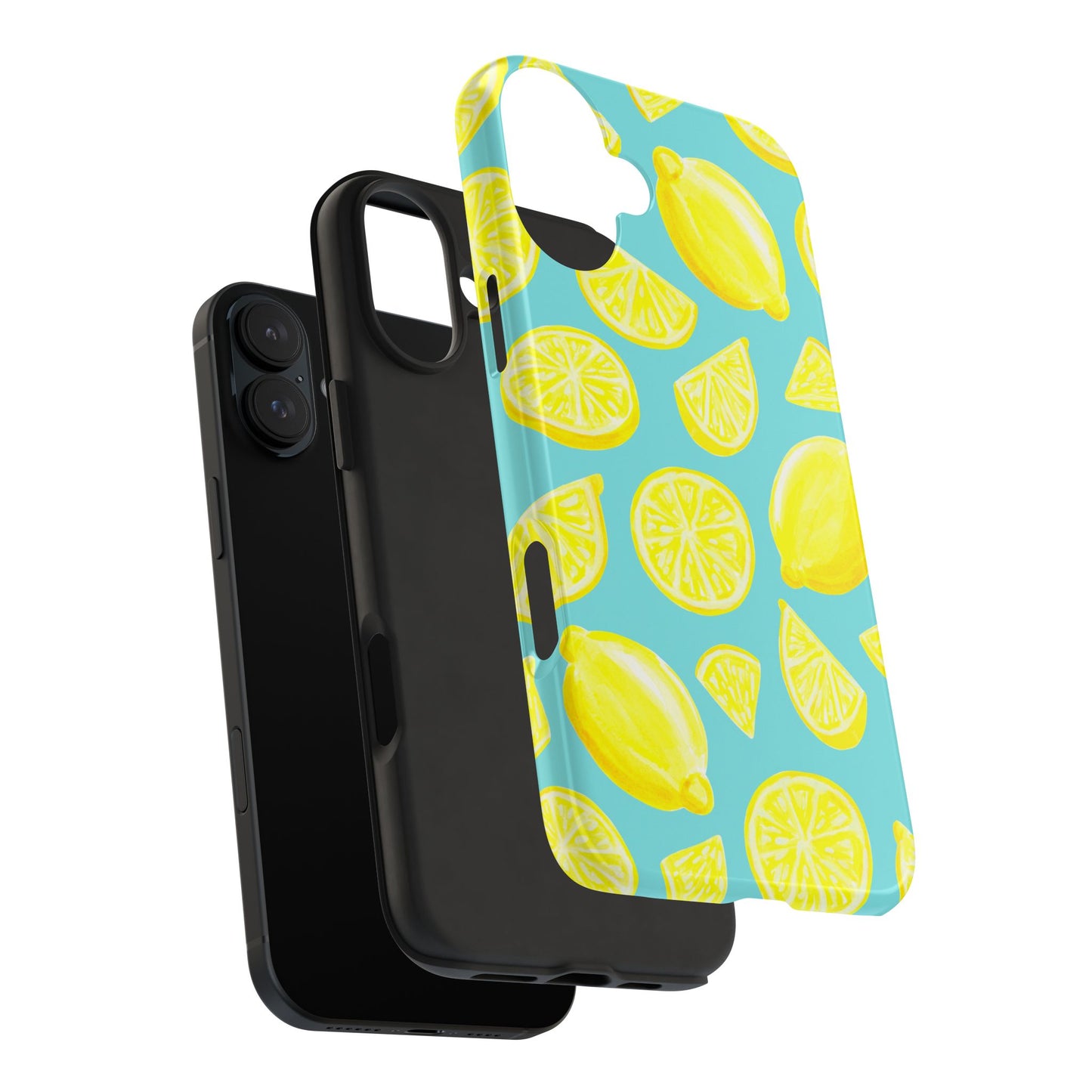 Bright Yellow Lemons Watercolor Illustrated Tossed Pattern Turquoise Blue Tough Phone Case | Various Models
