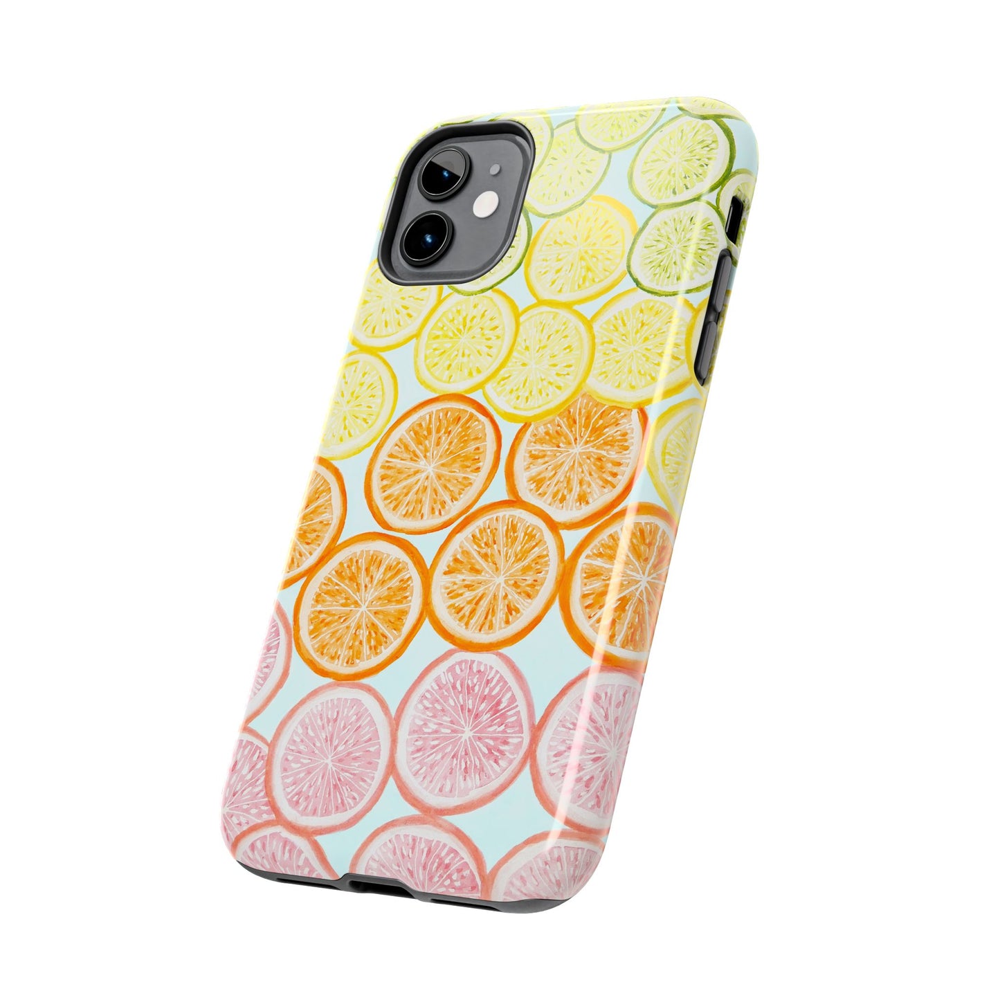 Ombré Citrus Grapefruit, Oranges, Lemons, & Limes Watercolor Illustrated Light Blue Tough Phone Case | Various Models Available