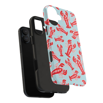 Red Lobster Watercolor Illustrated Tossed Pattern Light Blue Tough Phone Case | Various Models