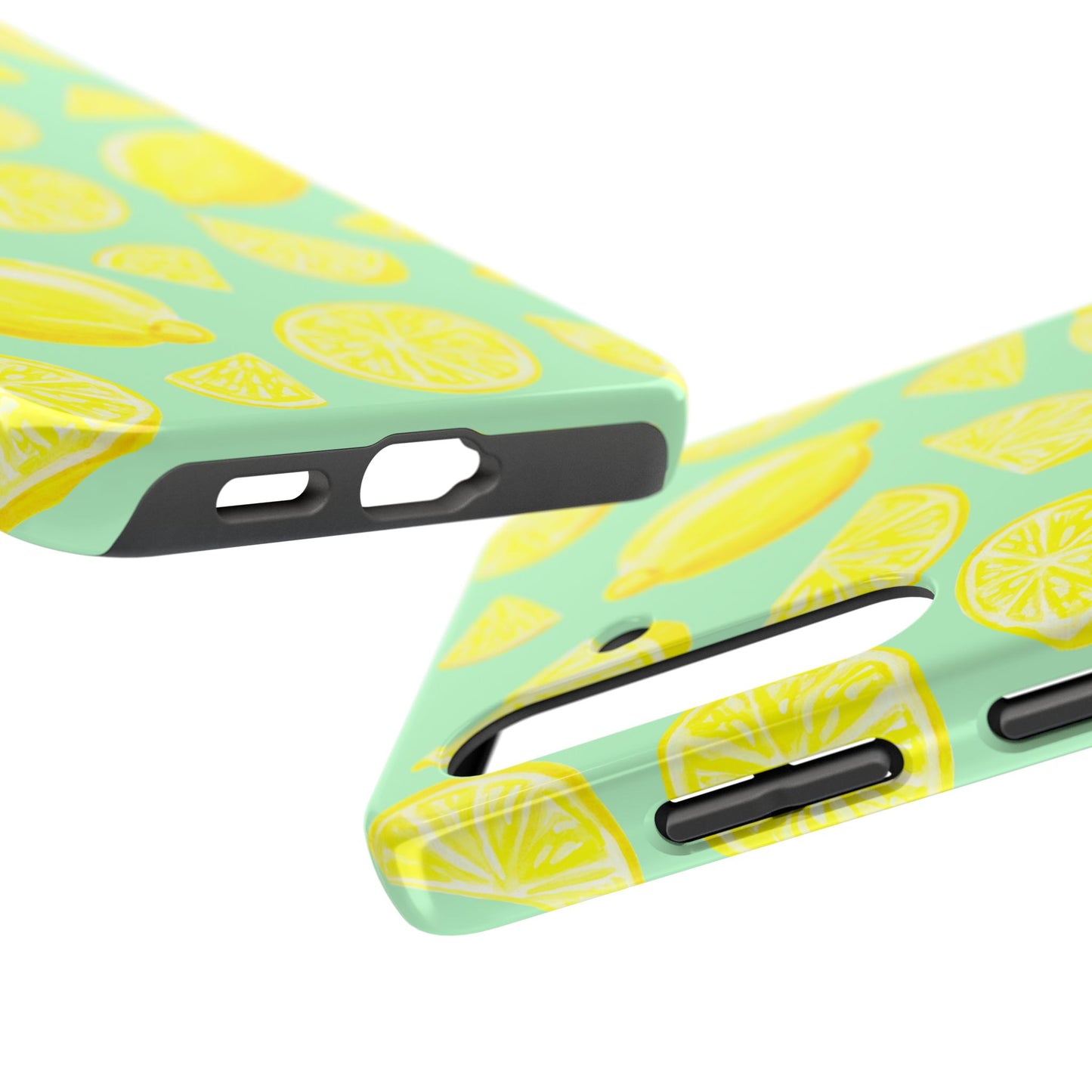 Bright Yellow Lemons Watercolor Illustrated Tossed Pattern Mint Green Tough Phone Case | Various Models