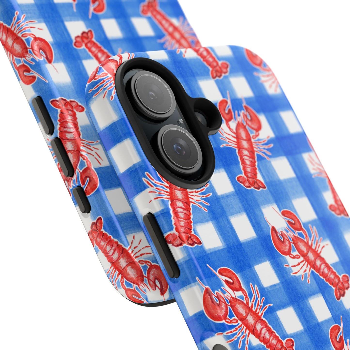 Blue Gingham Red Lobster Watercolor Patterned Phone Case | Various Models