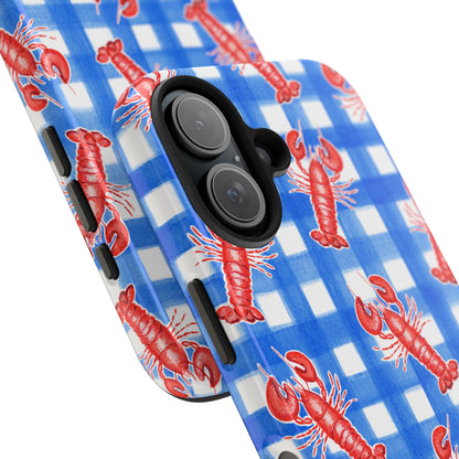 Blue Gingham Red Lobster Watercolor Patterned Phone Case | Various Models