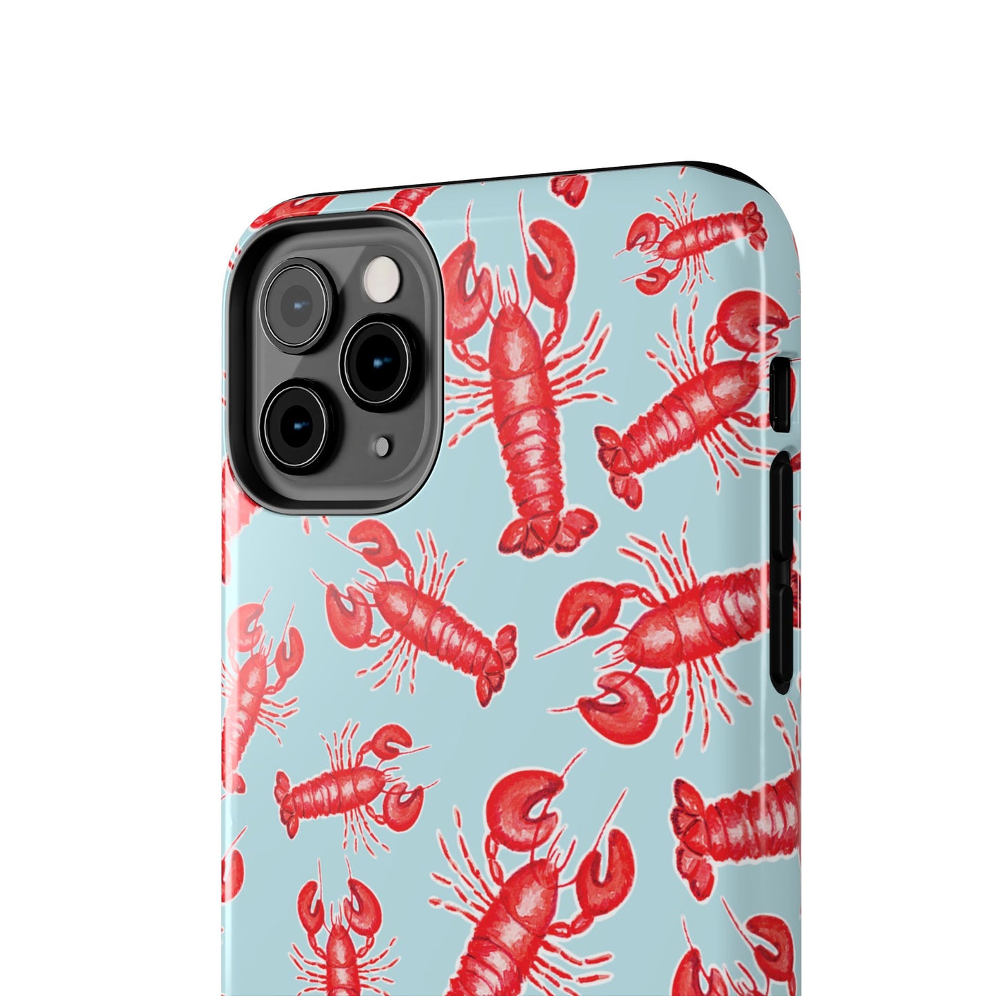 Red Lobster Watercolor Illustrated Tossed Pattern Light Blue Tough Phone Case | Various Models