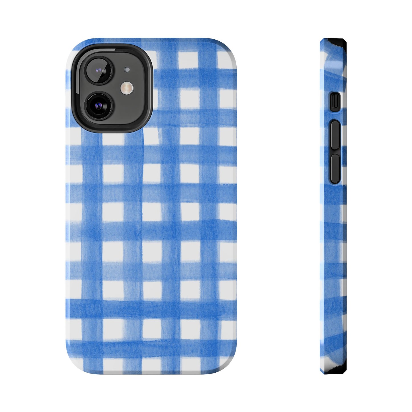 Blue Gingham Watercolor Preppy Tough Phone Case | Various models iPhone 12 Mini