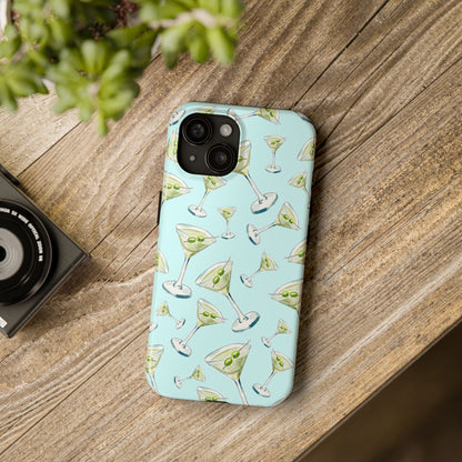 Watercolor Blue and Green Martinis Tossed Illustrated Pattern Turquoise Blue Tough Phone Case | Various Models