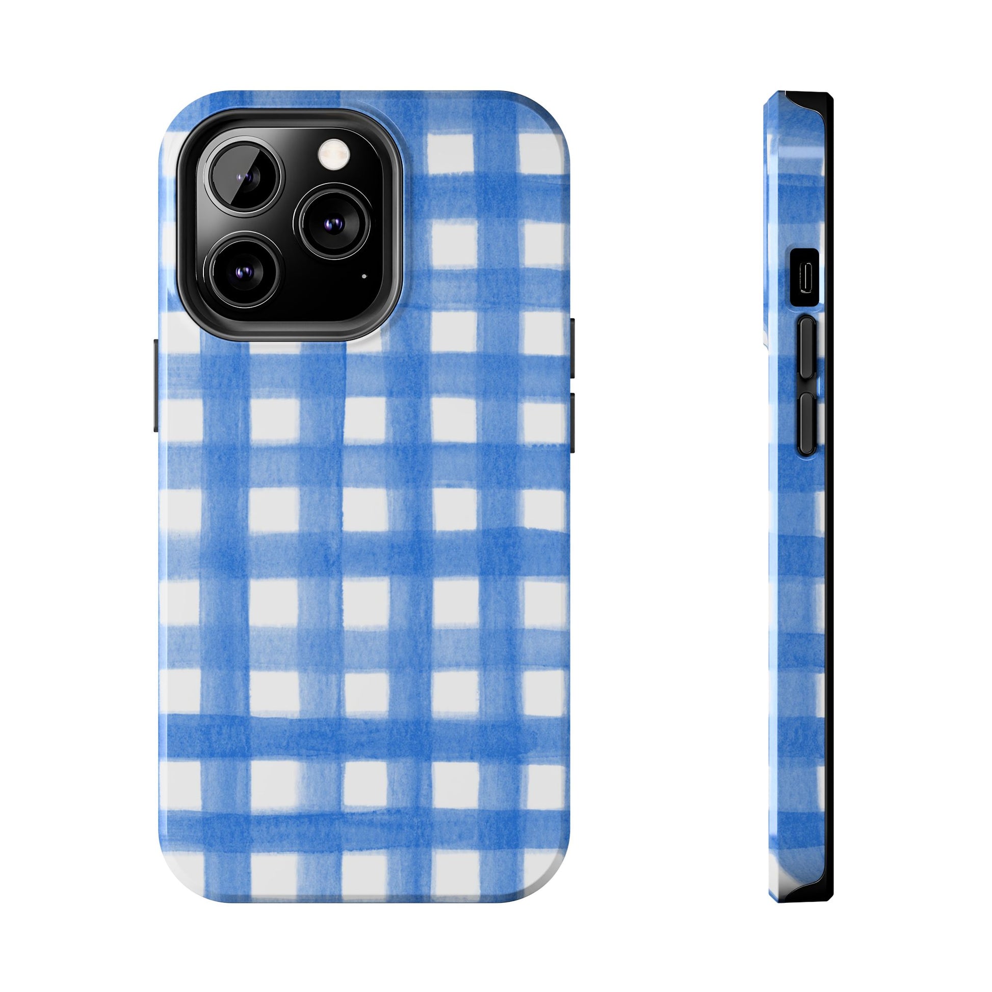 Blue Gingham Watercolor Preppy Tough Phone Case | Various models iPhone 13 Pro