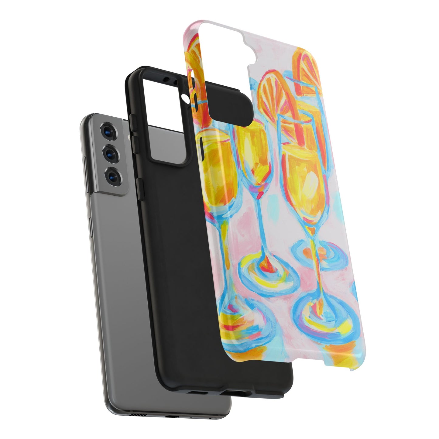 Pink Orange Mimosas Blue Champagne Flutes Abstract Acrylic Tough Phone Case | Various Models