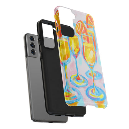 Pink Orange Mimosas Blue Champagne Flutes Abstract Acrylic Tough Phone Case | Various Models