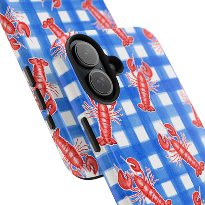 Blue Gingham Red Lobster Watercolor Patterned Phone Case | Various Models