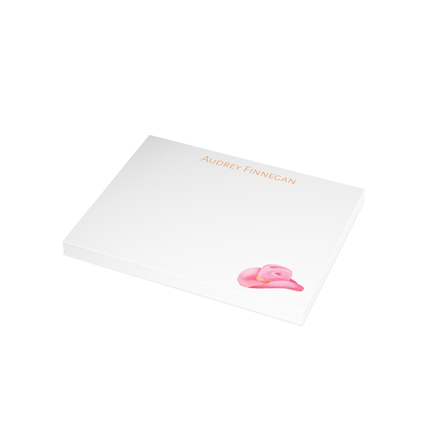 Stationery | Hot Pink & Orange Cowgirl Watercolor Cowboy Hat Personalized Custom Font Postcard Bundle Set with Envelopes | Preppy Cute Gift