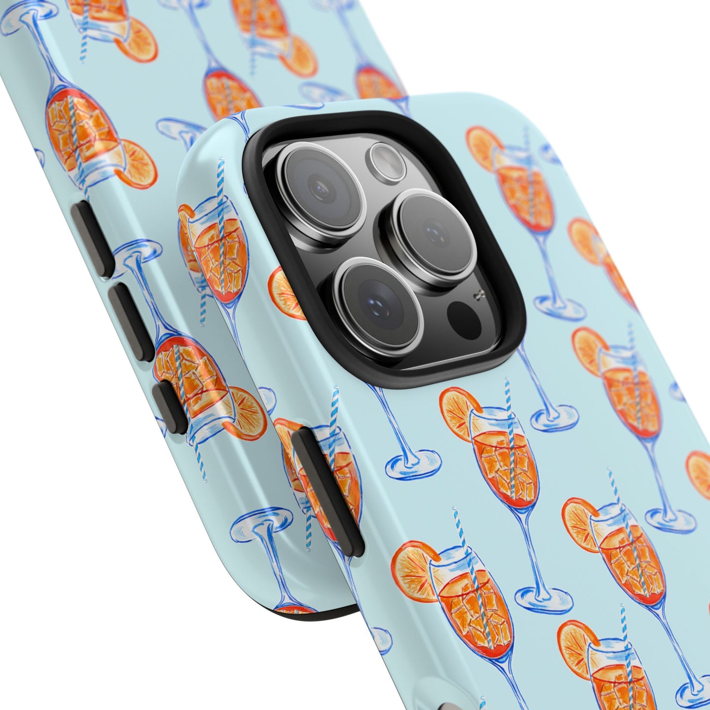 Orange & Blue Aperol Spritz Watercolor Pattern Turquoise Phone Case | Various Models
