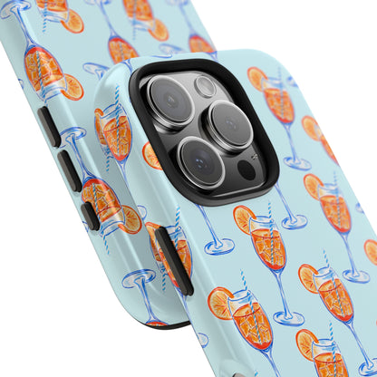 Orange & Blue Aperol Spritz Watercolor Pattern Turquoise Phone Case | Various Models