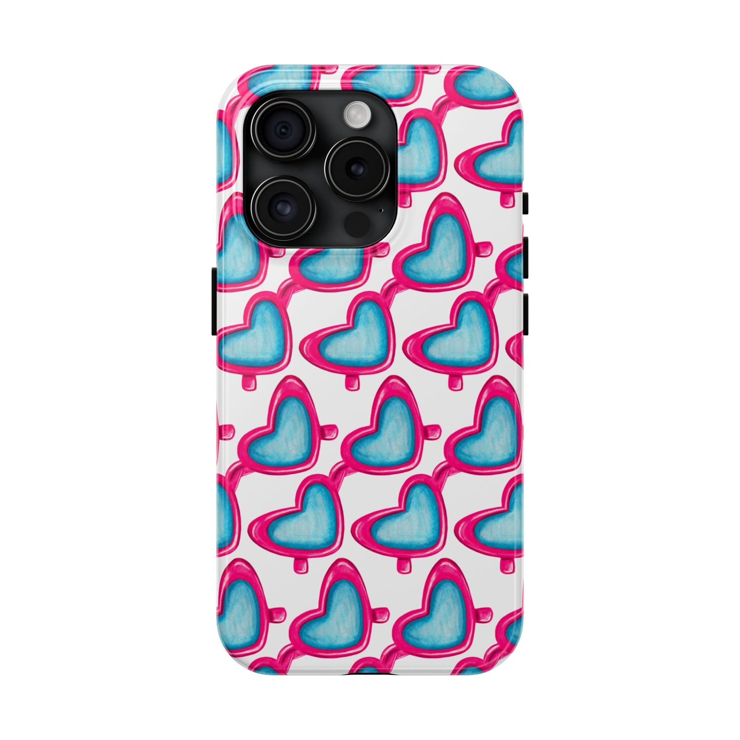 Pink Heart Shaped Sunglasses Watercolor Illustrated Tough Phone Case | Various Models iPhone 15 Pro