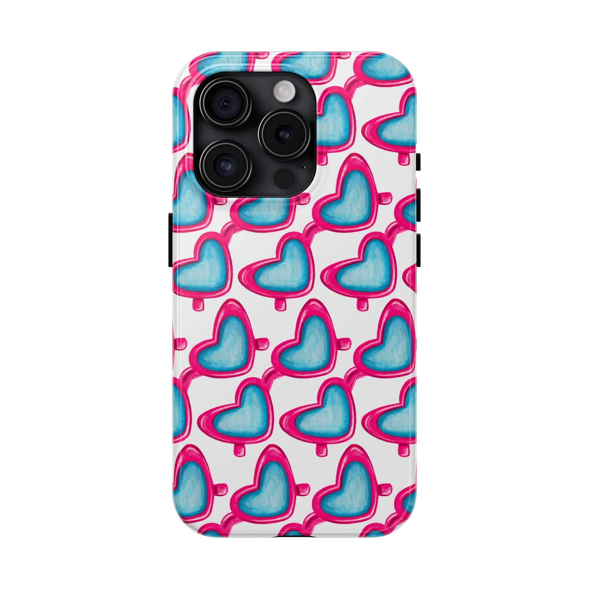 Pink Heart Shaped Sunglasses Watercolor Illustrated Tough Phone Case | Various Models iPhone 15 Pro