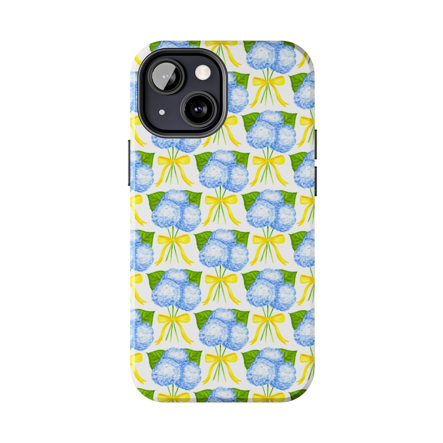 Blue Hydrangea Bouquets with Yellow Bow Ribbon Watercolor Illustrated Patterned Tough Phone Case | Various Models