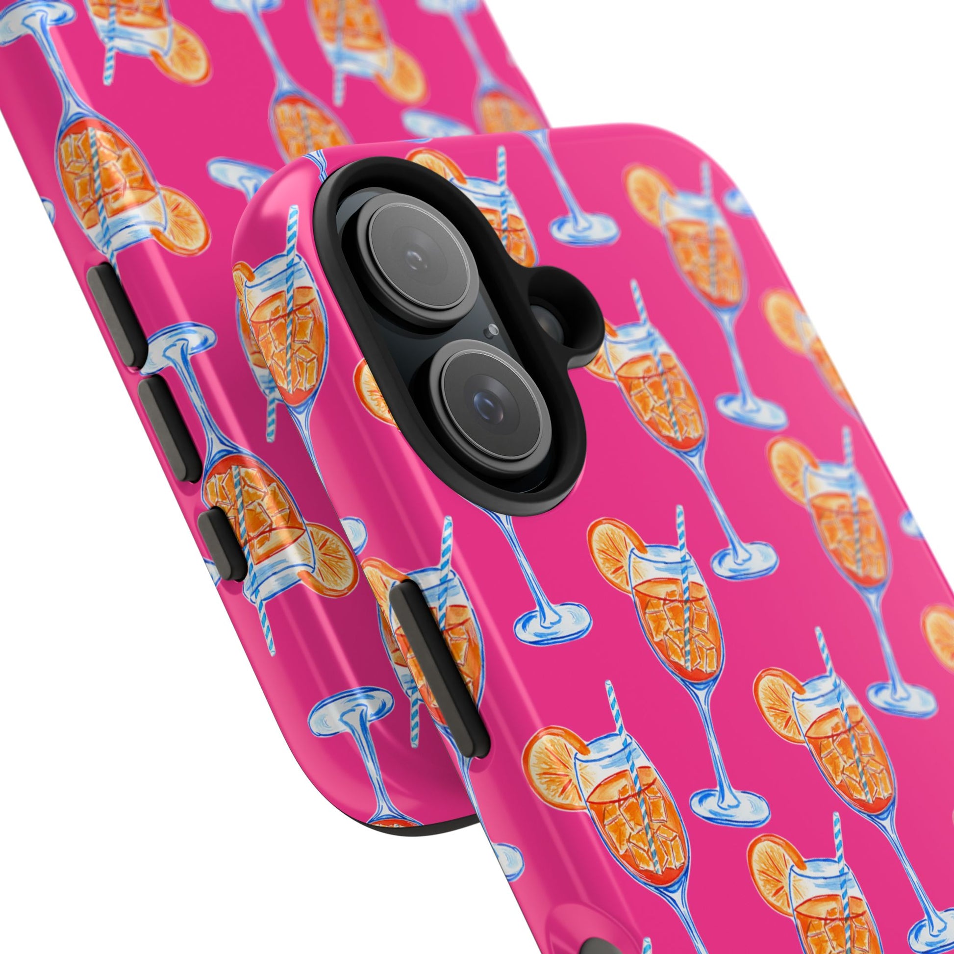 Orange & Blue Aperol Spritz Watercolor Pattern Hot Pink Phone Case | Various Models