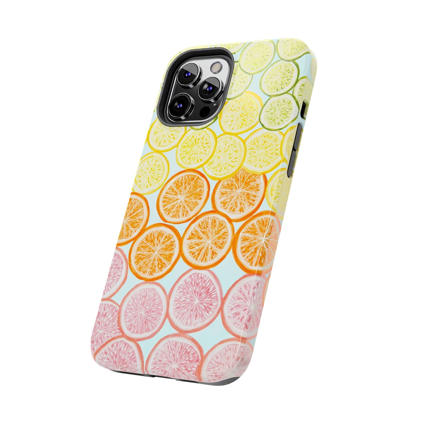 Ombré Citrus Grapefruit, Oranges, Lemons, & Limes Watercolor Illustrated Light Blue Tough Phone Case | Various Models Available