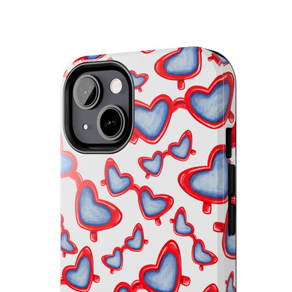 Red, White, & Blue Heart Shaped Watercolor Sunglasses Tossed Pattern Tough Phone Cases