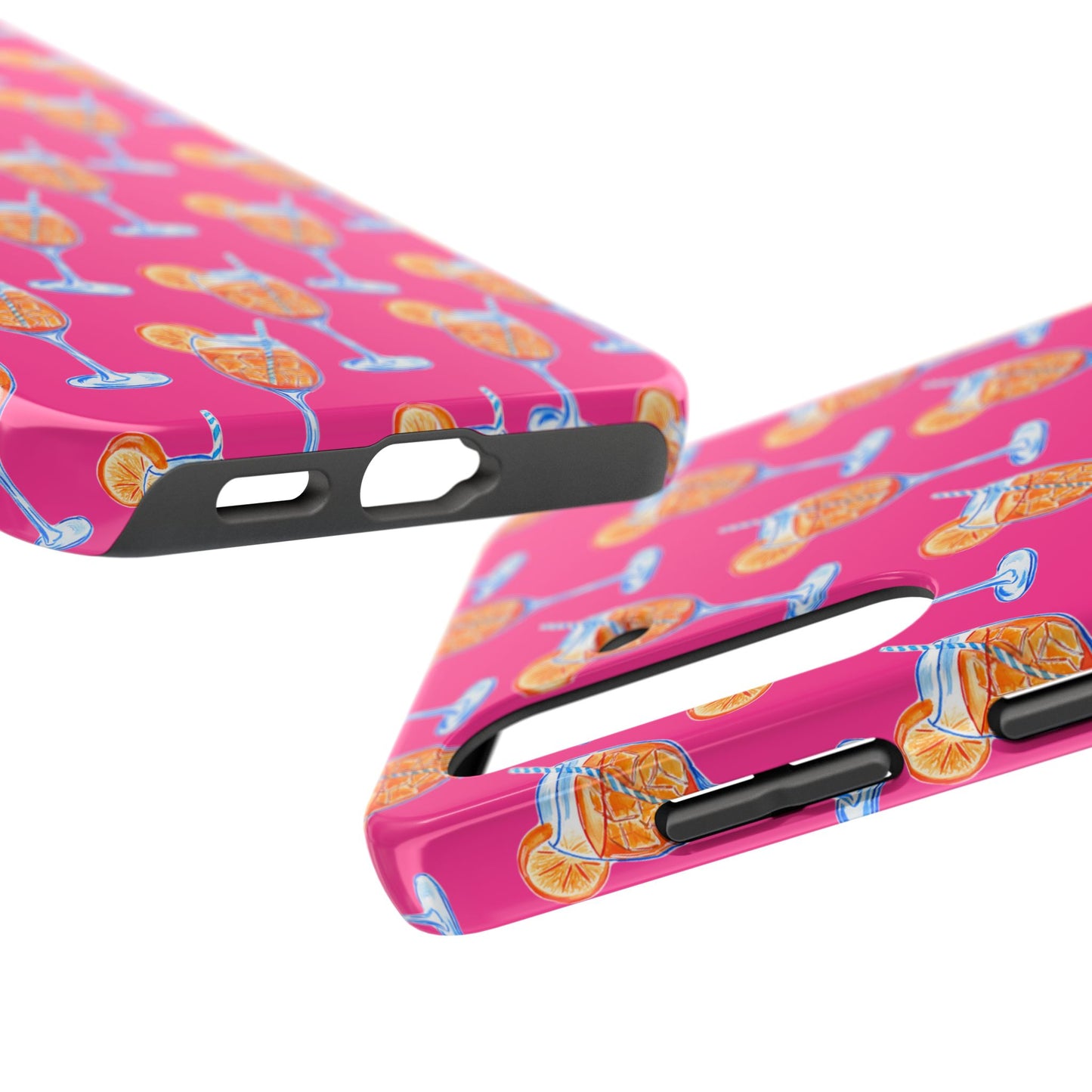 Orange & Blue Aperol Spritz Watercolor Pattern Hot Pink Phone Case | Various Models