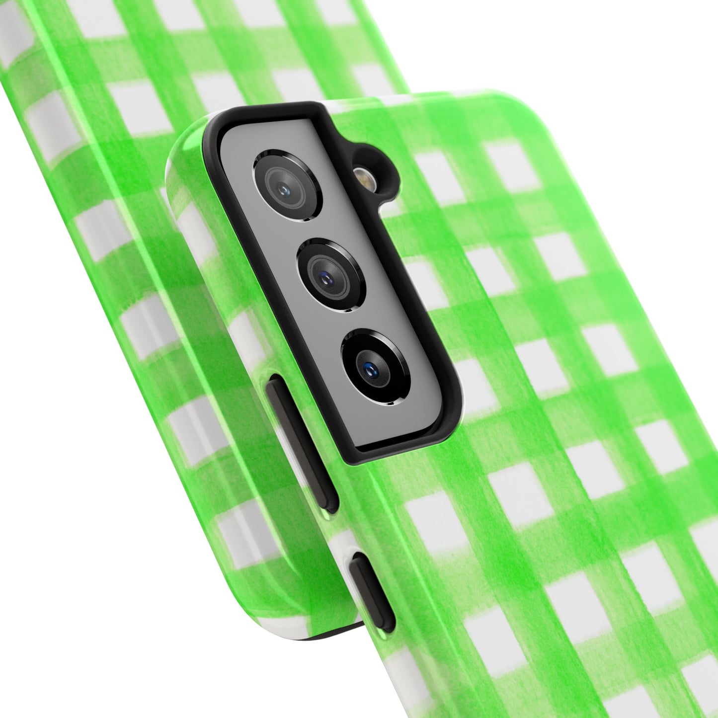 Lime Green Gingham Watercolor Illustrated Tough Phone Case | Various Models Available