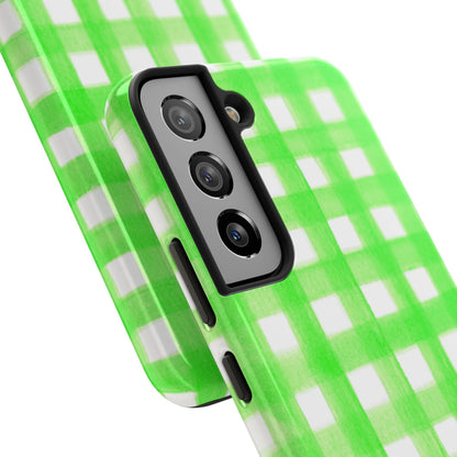 Lime Green Gingham Watercolor Illustrated Tough Phone Case | Various Models Available