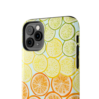 Ombré Citrus Grapefruit, Oranges, Lemons, & Limes Watercolor Illustrated Light Blue Tough Phone Case | Various Models Available