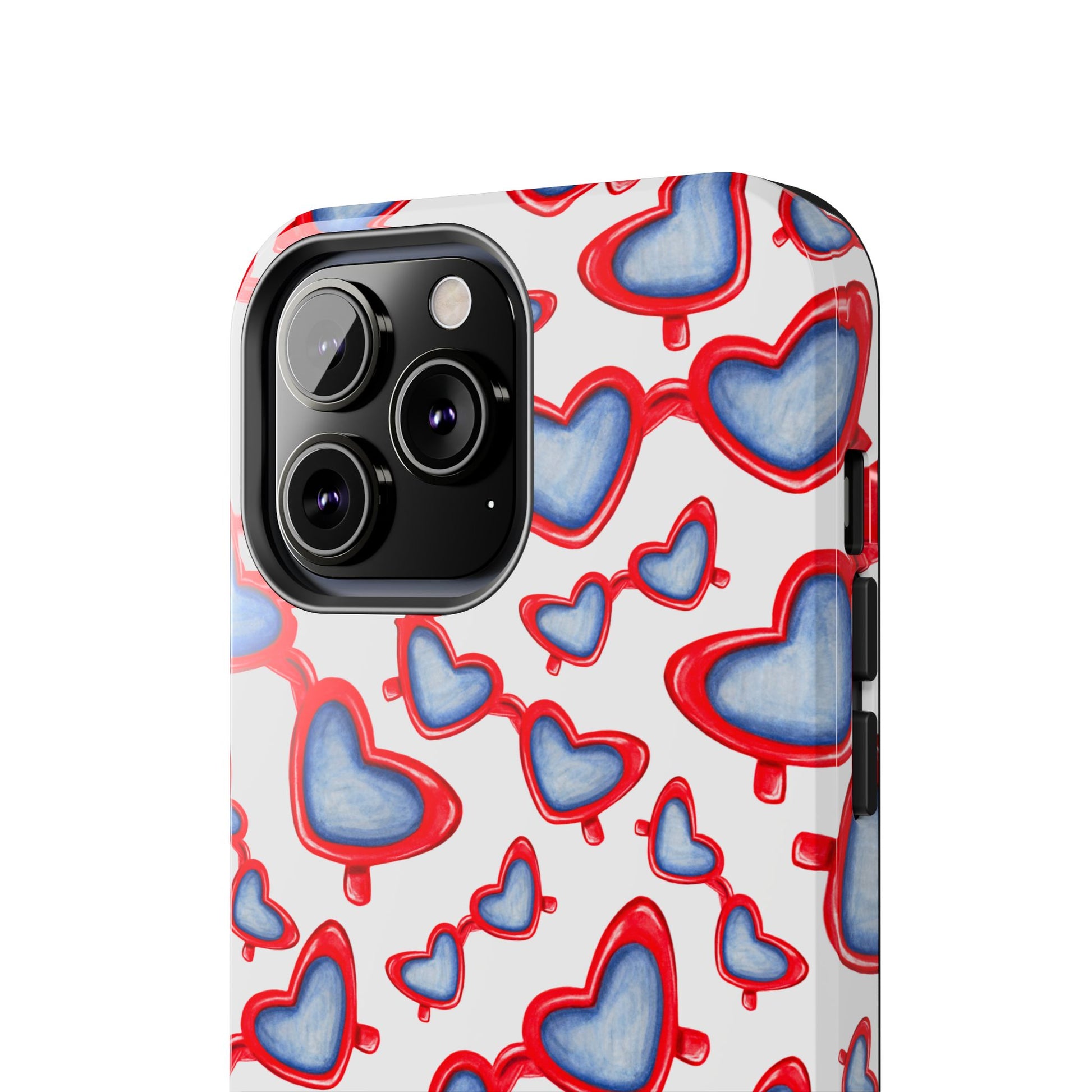 Red, White, & Blue Heart Shaped Watercolor Sunglasses Tossed Pattern Tough Phone Cases