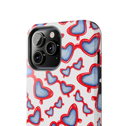 Red, White, & Blue Heart Shaped Watercolor Sunglasses Tossed Pattern Tough Phone Cases