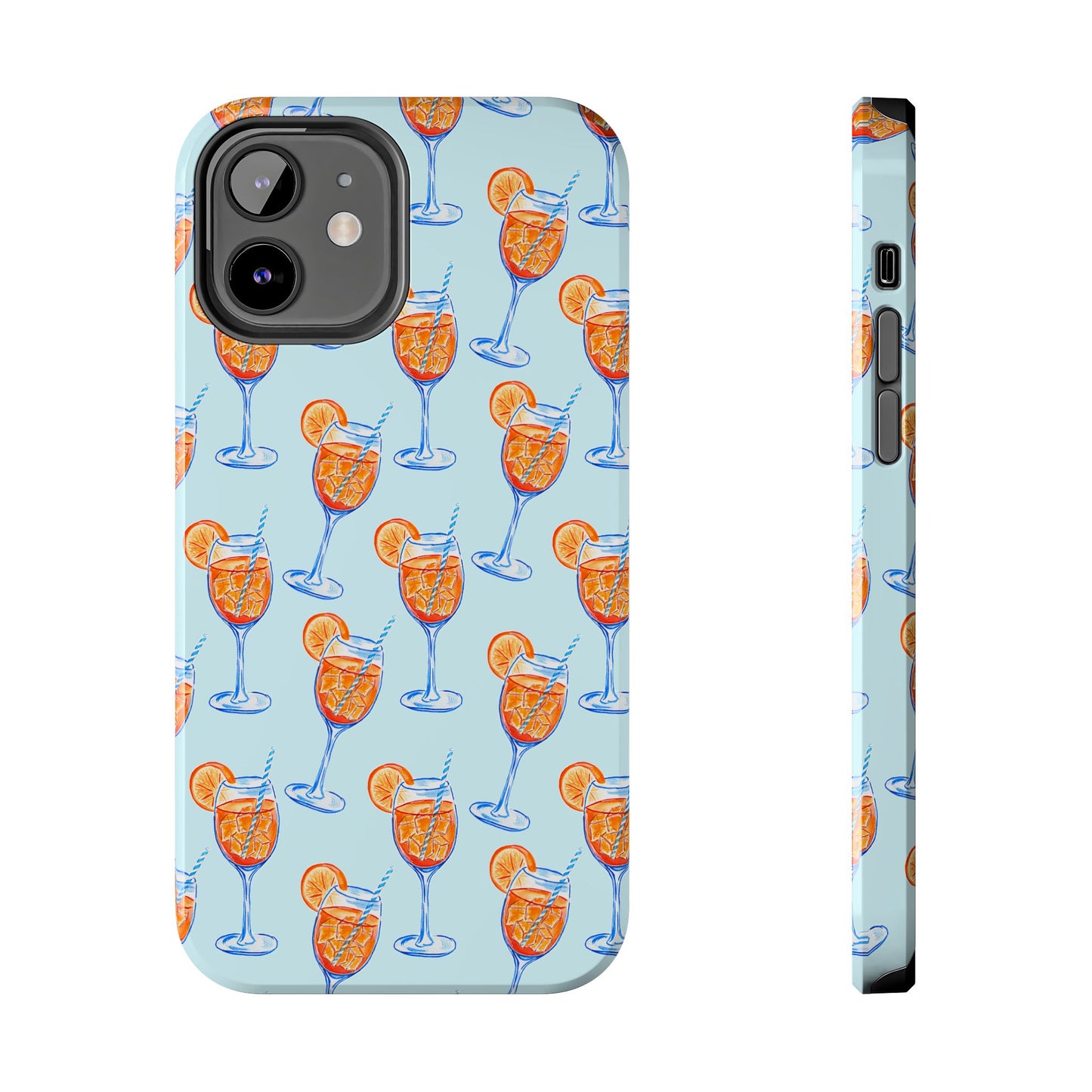 Orange & Blue Aperol Spritz Watercolor Pattern Turquoise Phone Case | Various Models iPhone 12
