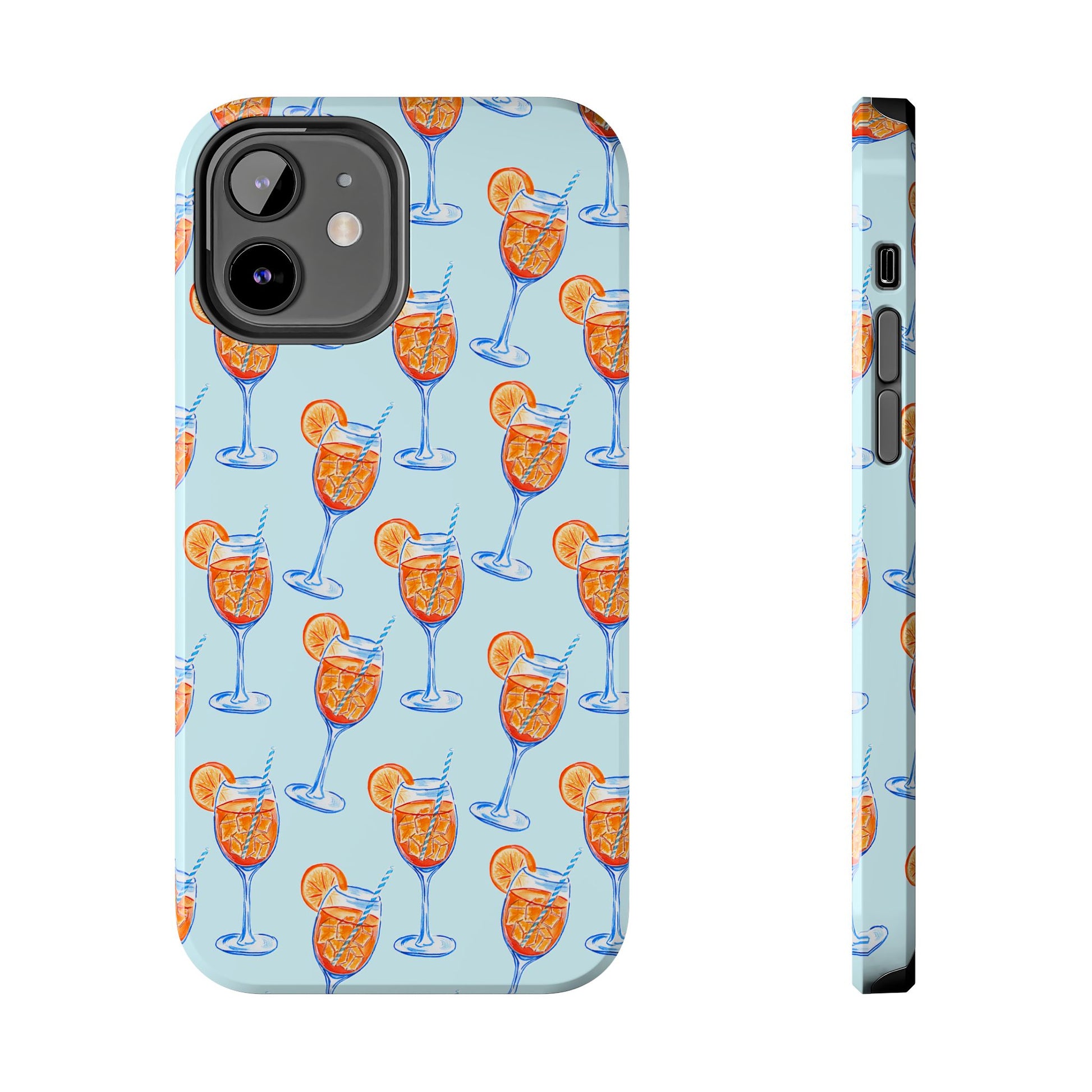 Orange & Blue Aperol Spritz Watercolor Pattern Turquoise Phone Case | Various Models iPhone 12