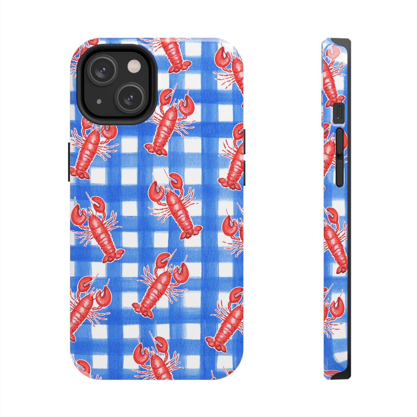 Blue Gingham Red Lobster Watercolor Patterned Phone Case | Various Models