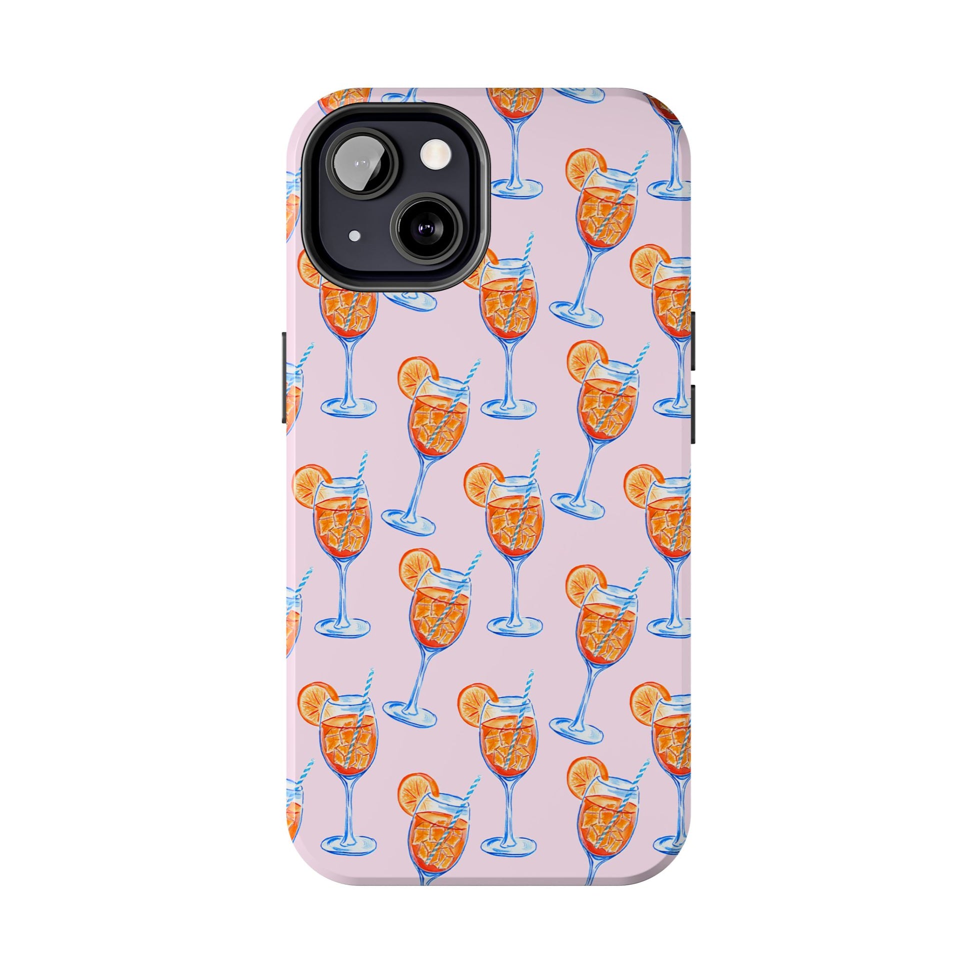 Orange & Blue Aperol Spritz Watercolor Patterned Blush Pink Tough Phone Case | Various Models