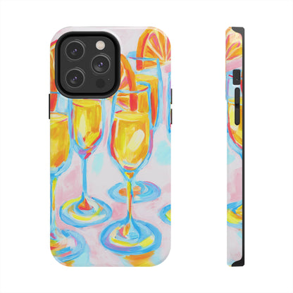 Pink Orange Mimosas Blue Champagne Flutes Abstract Acrylic Tough Phone Case | Various Models