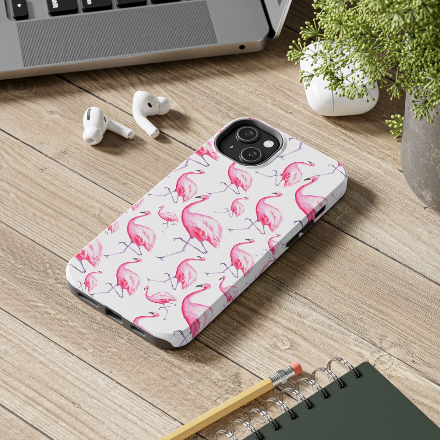 Hot Pink Flamingos Watercolor Illustrated Tossed Pattern Phone Case | Various Models