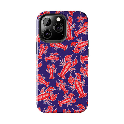 Red Lobster Watercolor Illustrated Tossed Pattern Navy Coastal Nautical Tough Phone Case | Various Models