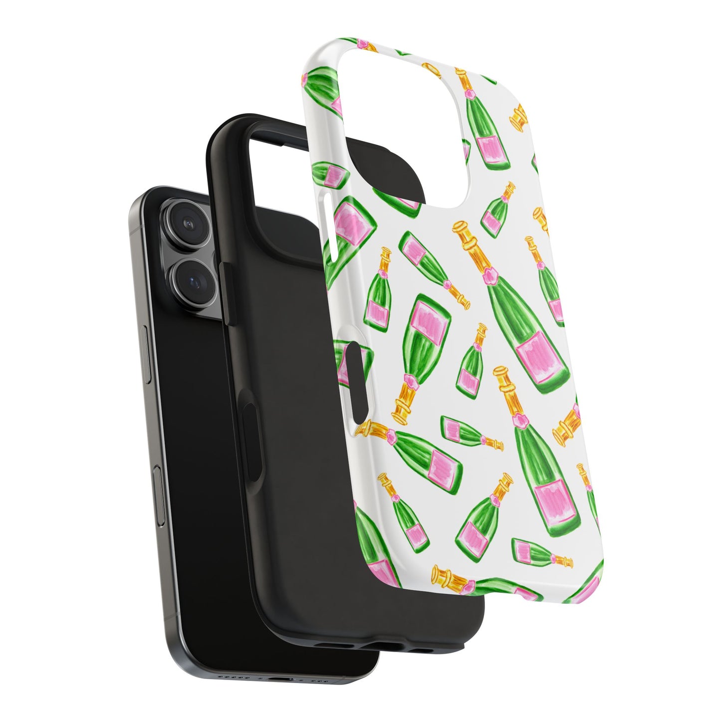Copy of Tossed Pink and Green Watercolor Illustrated Champagne Bottles Pattern Tough Phone Case | Various Models