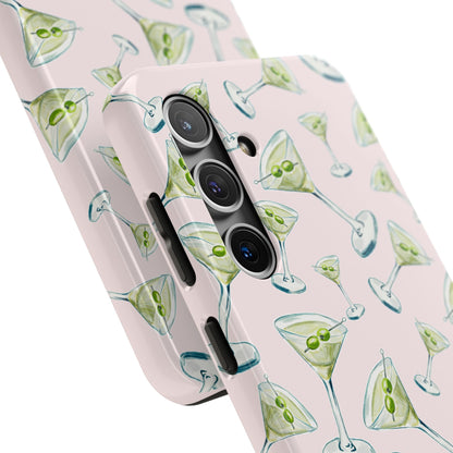 Watercolor Blue and Green Martinis Tossed Illustrated Pattern Blush Pink Tough Phone Case | Various Models