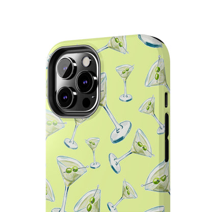 Watercolor Blue and Green Martinis Tossed Illustrated Pattern Yellow Tough Phone Case | Various Models