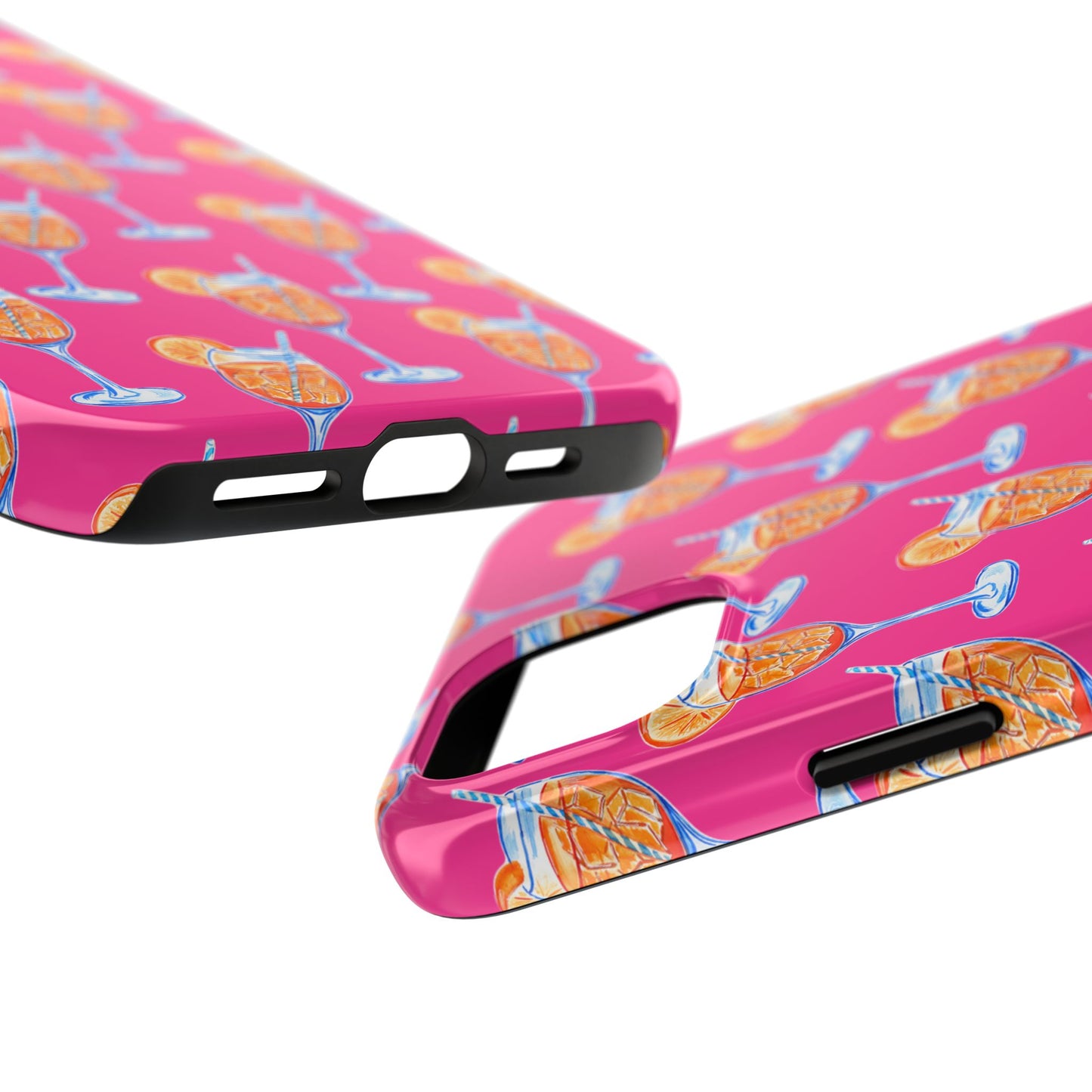 Orange & Blue Aperol Spritz Watercolor Pattern Hot Pink Phone Case | Various Models