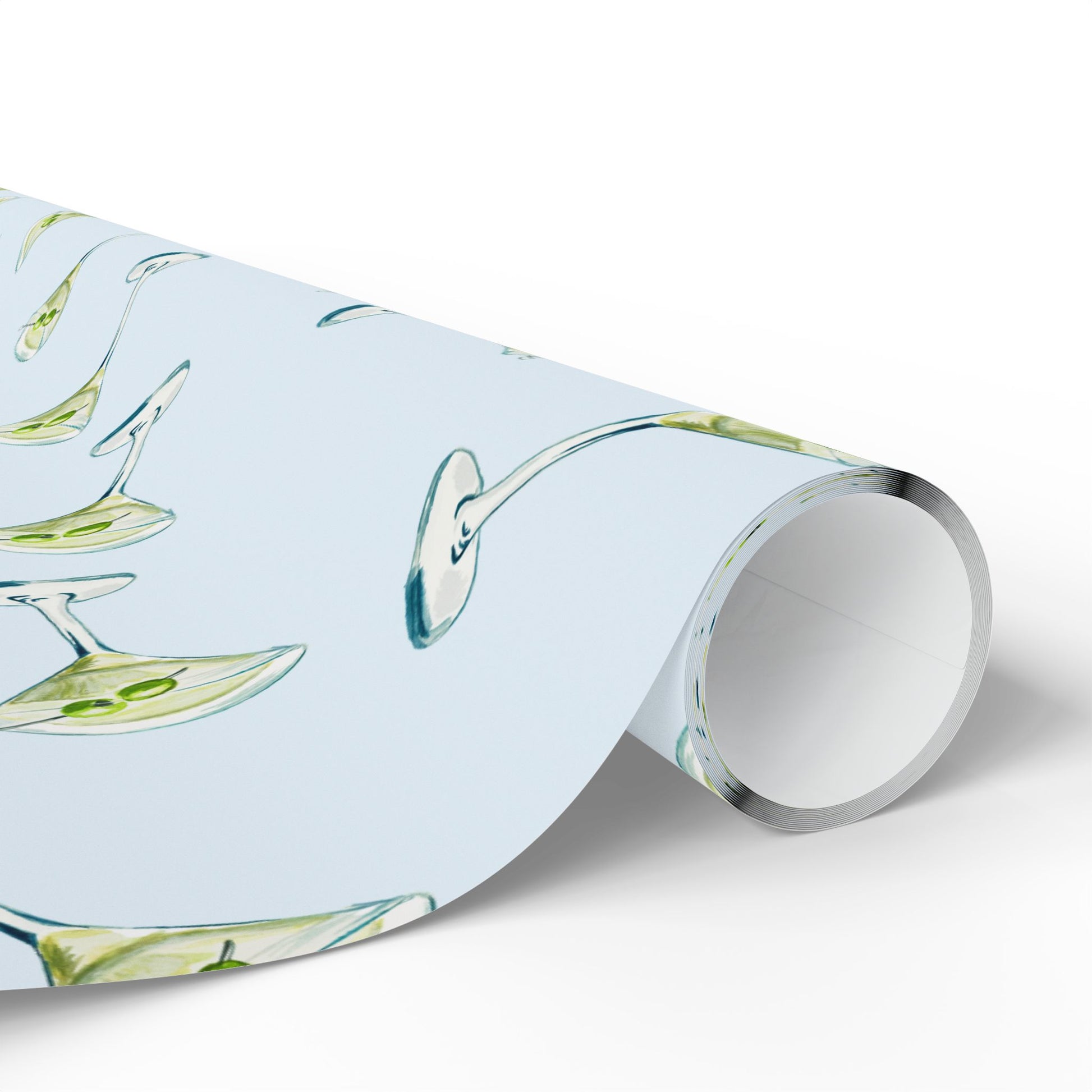 Gift Wrap | Pale Blue Watercolor Martini Tossed Pattern | Matte or Glossy