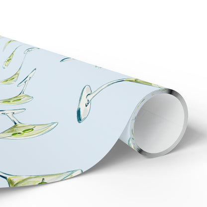Gift Wrap | Pale Blue Watercolor Martini Tossed Pattern | Matte or Glossy