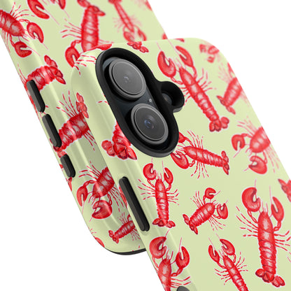 Red Lobster Watercolor Illustrated Tossed Pattern Light Yellow Tough Phone Case | Various Models