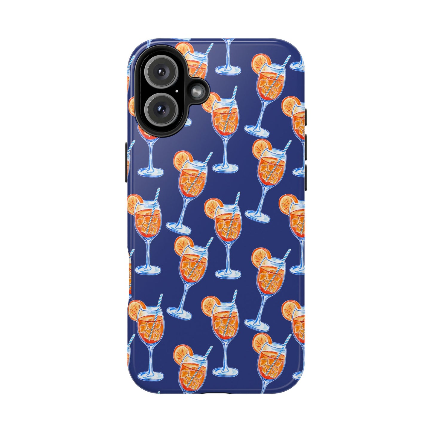 Orange & Blue Aperol Spritz Watercolor Pattern Navy Tough Case | Various Models iPhone 16 Plus