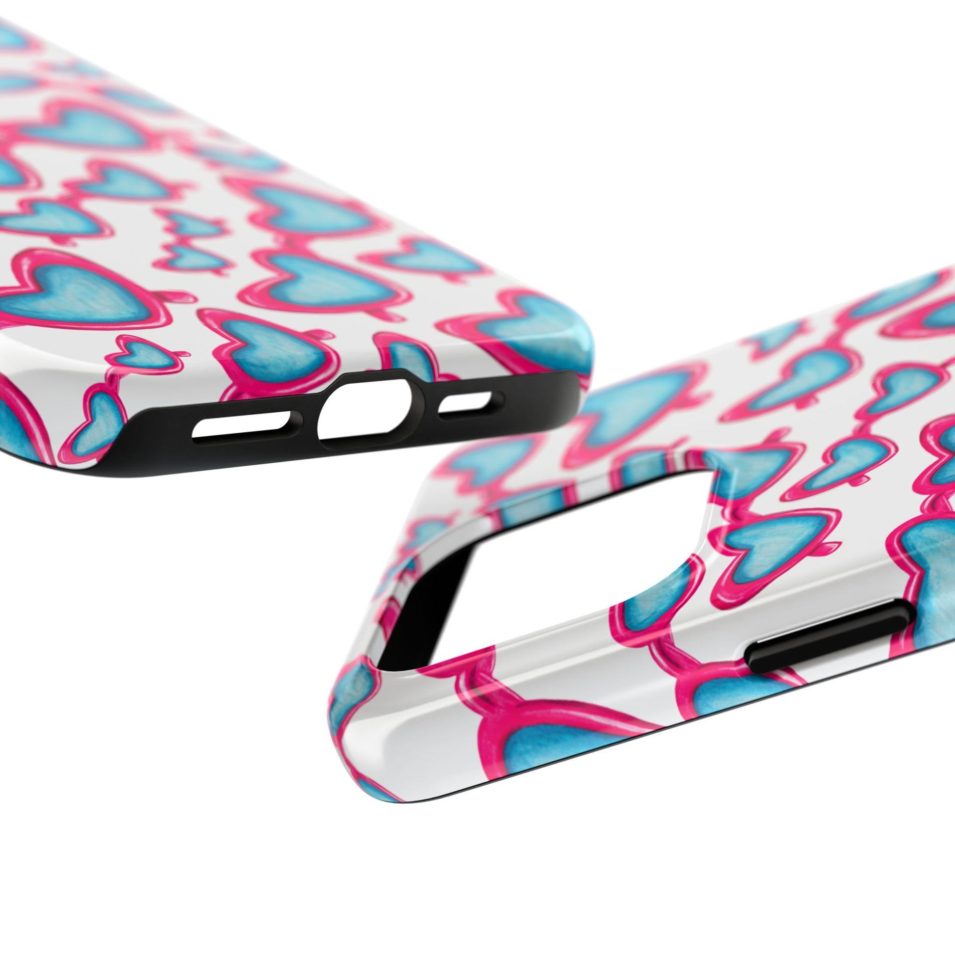 Pink & Blue Heart Shaped Sunglasses Watercolor Illustrated Tossed Pattern Tough Case | Various Models