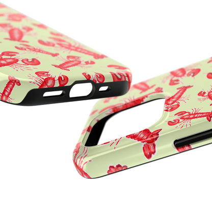 Red Lobster Watercolor Illustrated Tossed Pattern Light Yellow Tough Phone Case | Various Models