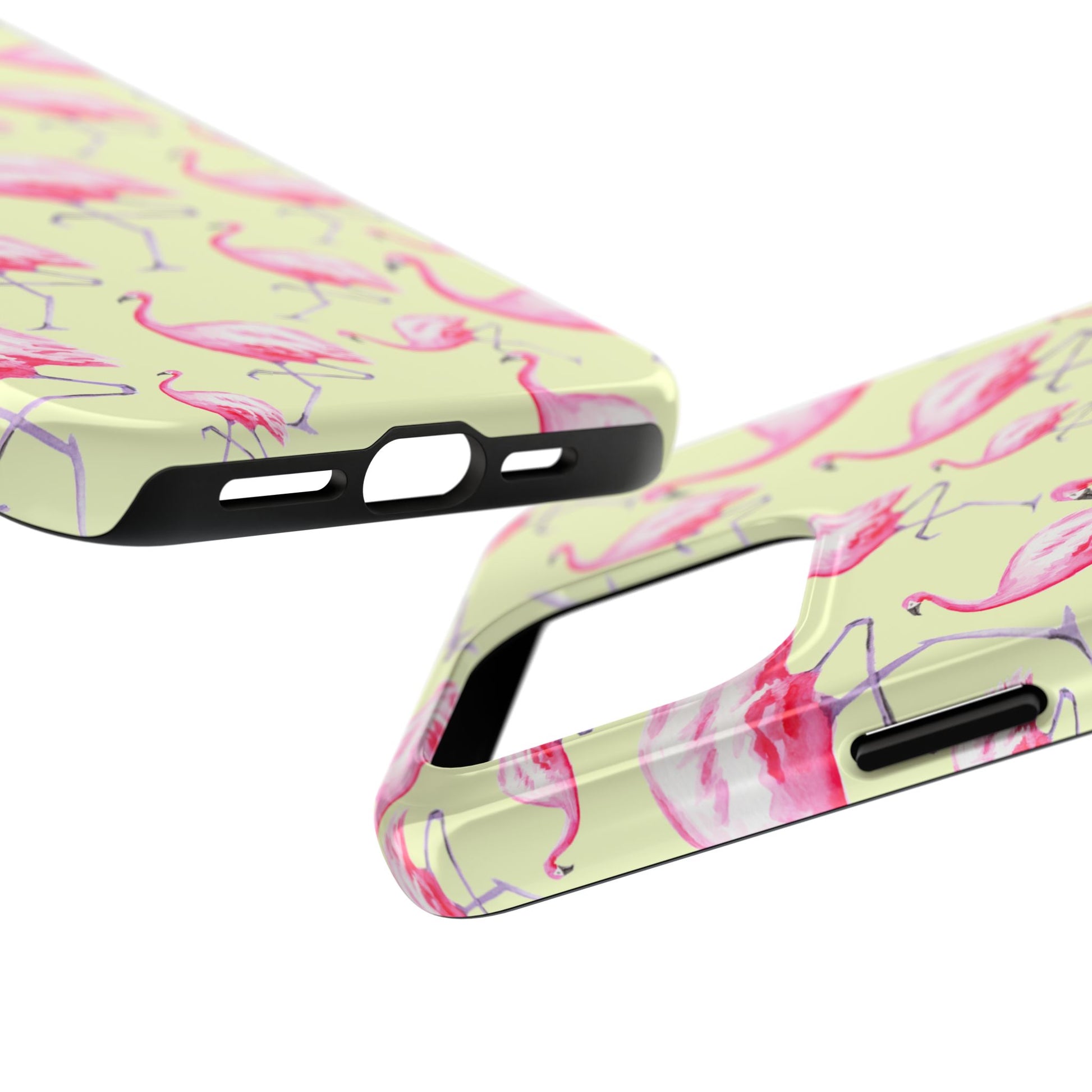 Pink Flamingos Watercolor Illustrated Tossed Pattern Yellow Phone Case | Various Models