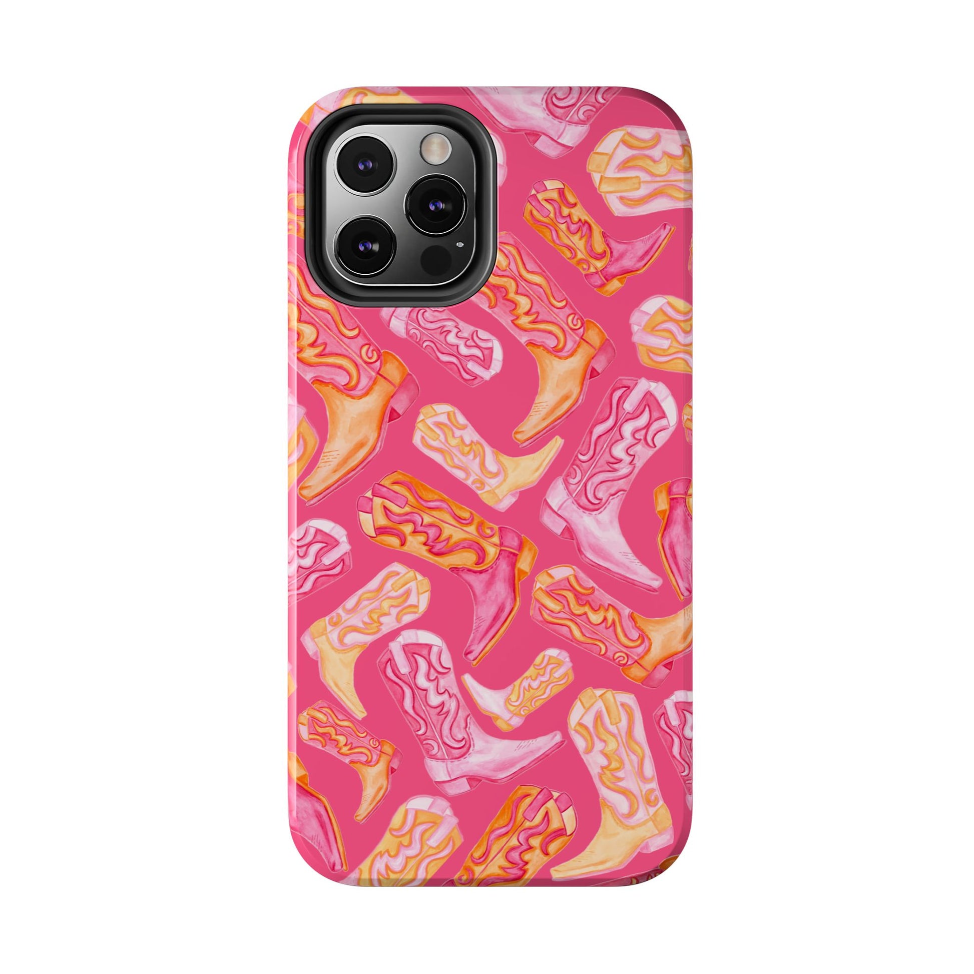 Tossed Hot Pink & Orange Watercolor Cowboy Boots Hot Pink Tough Phone Cases | Various Models