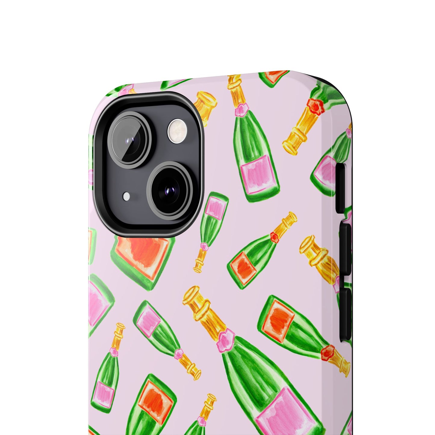 Tossed Pink and Green & Orange and Green Watercolor Illustrated Champagne Bottles Pattern Blush Pink Tough Phone Case | Various Models